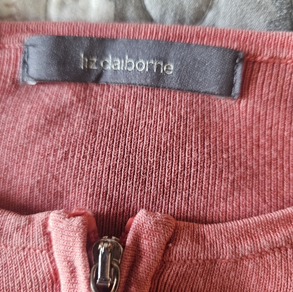 Liz Claiborne Coral Zip-Up Ribbed Cardigan Sweater Size XL SILK Blend - Picture 4 of 10